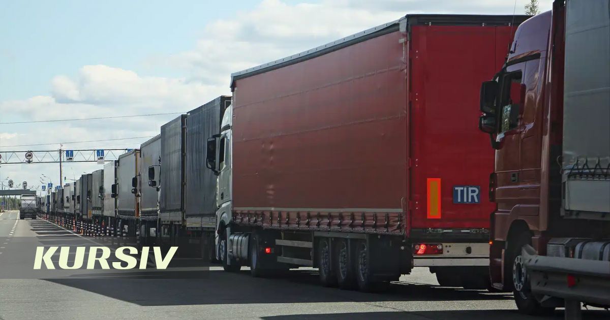 Trucks queue at Kazakhstan-Russia border in Pavlodar region