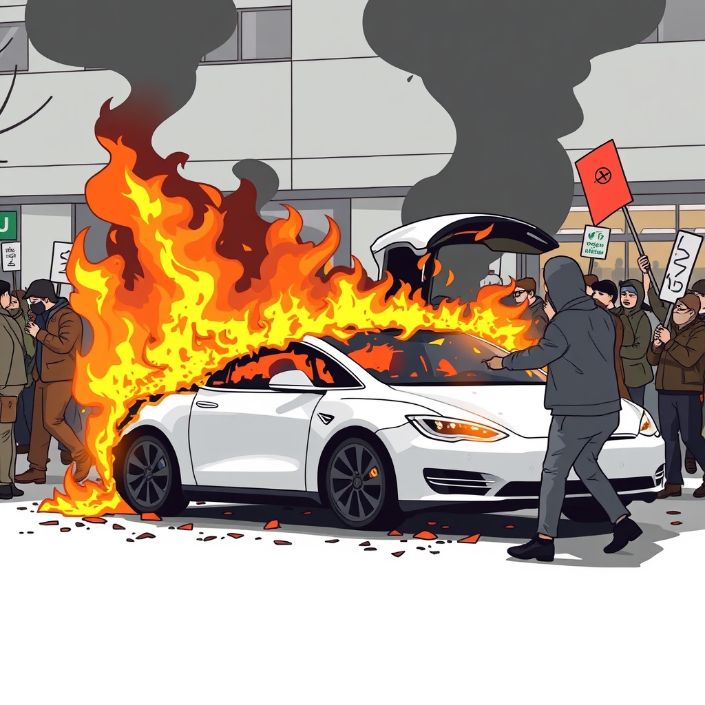 Protesters set Tesla ablaze, smash UN office windows in Geneva anti-G7 march
