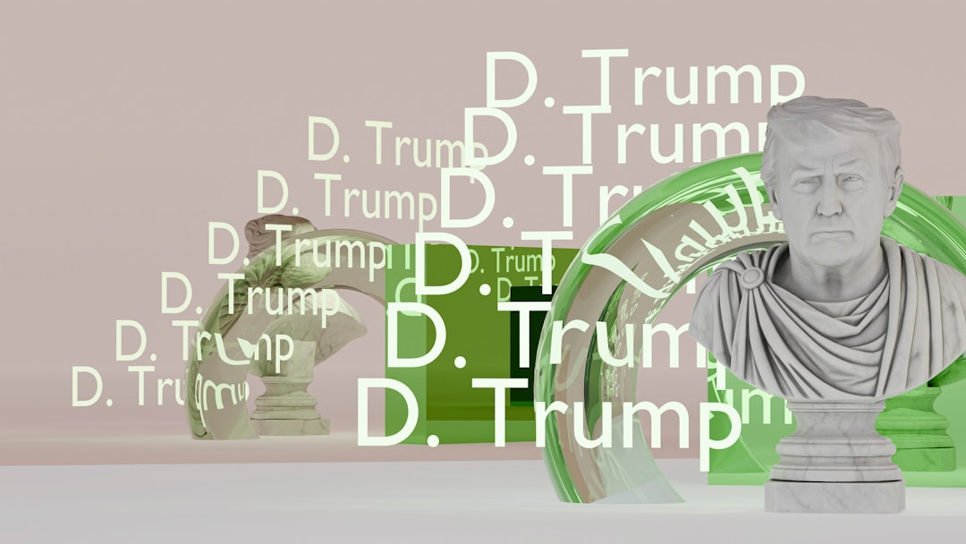 Donald trump bust and repeated "d. trump" text.