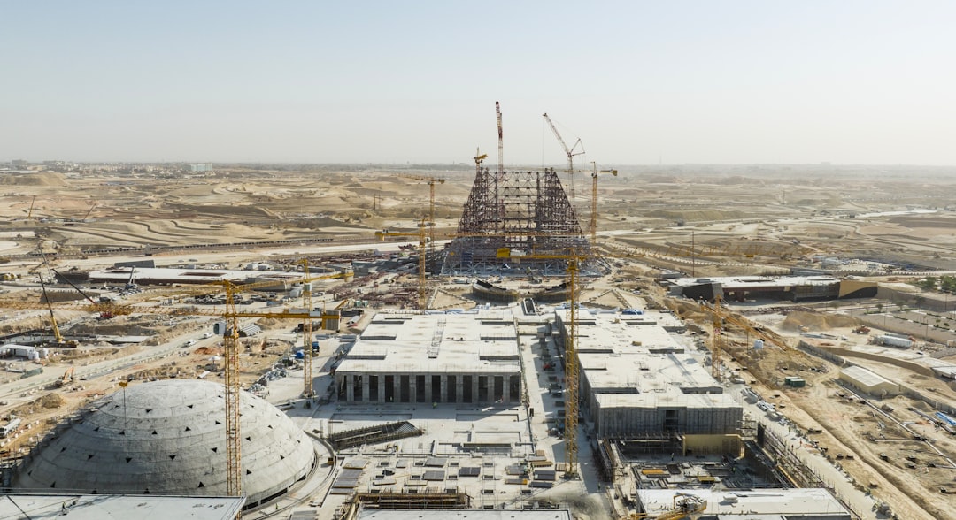 An aerial view of a construction site in the desert