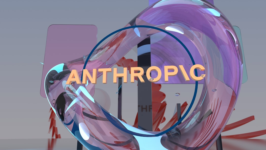 Orange anthropic text in blue circle over abstract background.