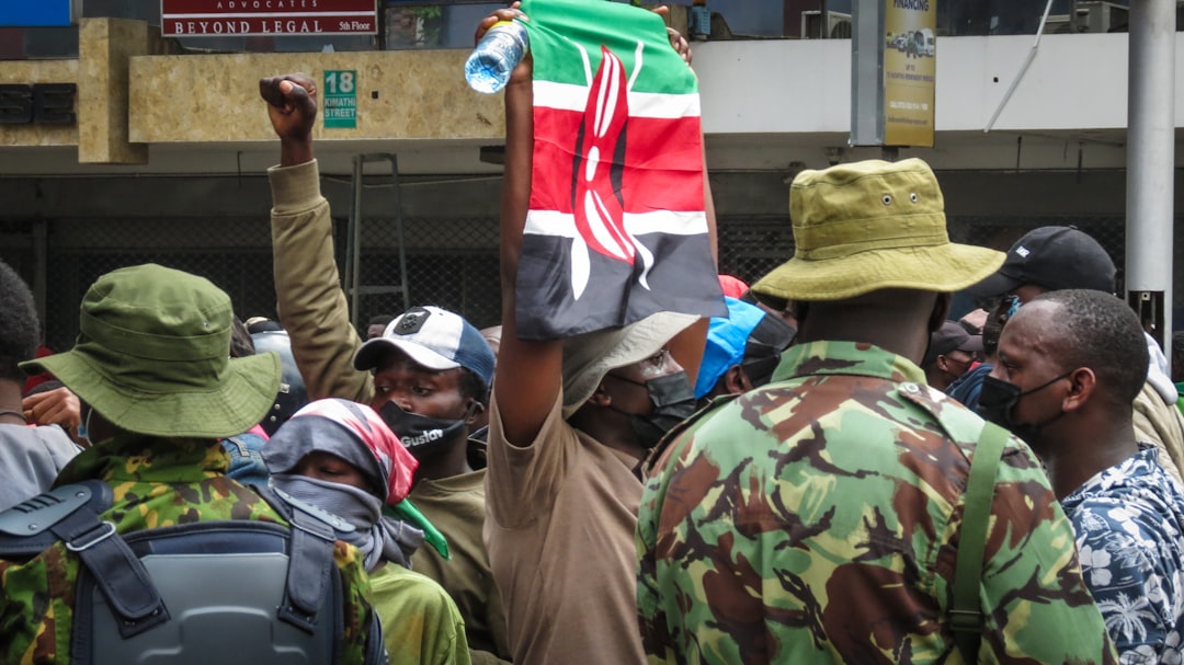 Protestors are holding a kenyan flag