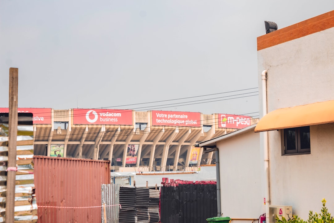 a view of a stadium from across the street
