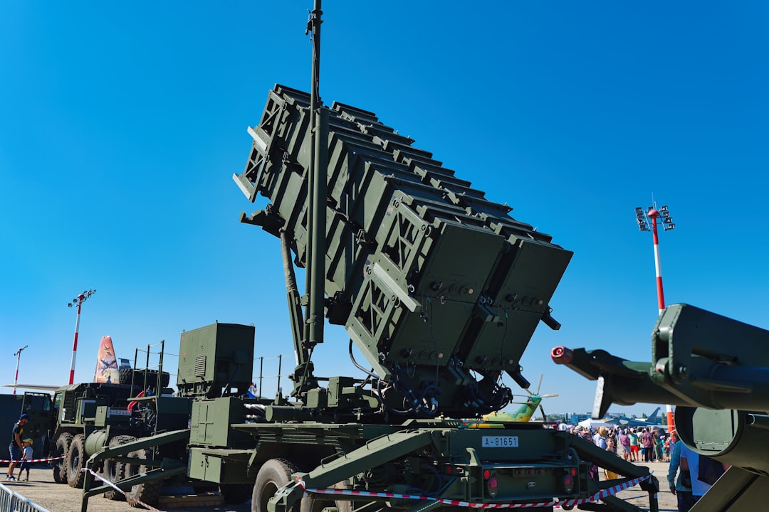 A military missile launcher on display outdoors