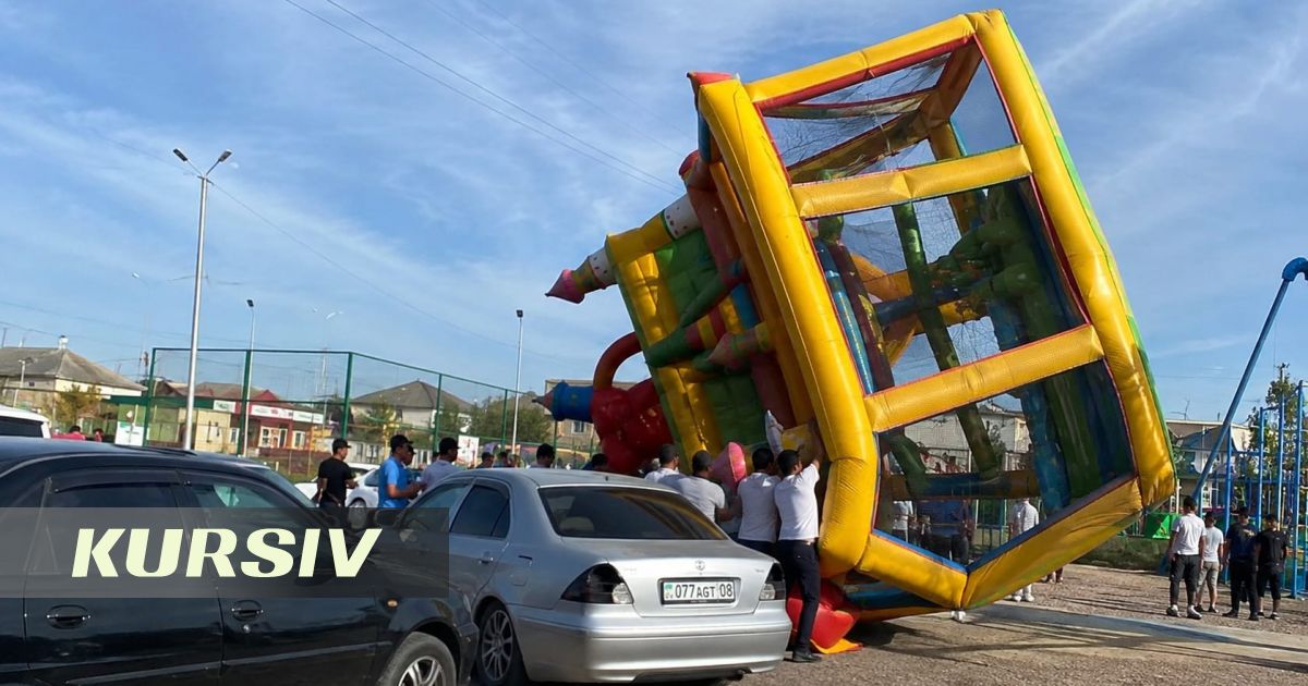 Wind Lifts Trampoline with Children in Taraz