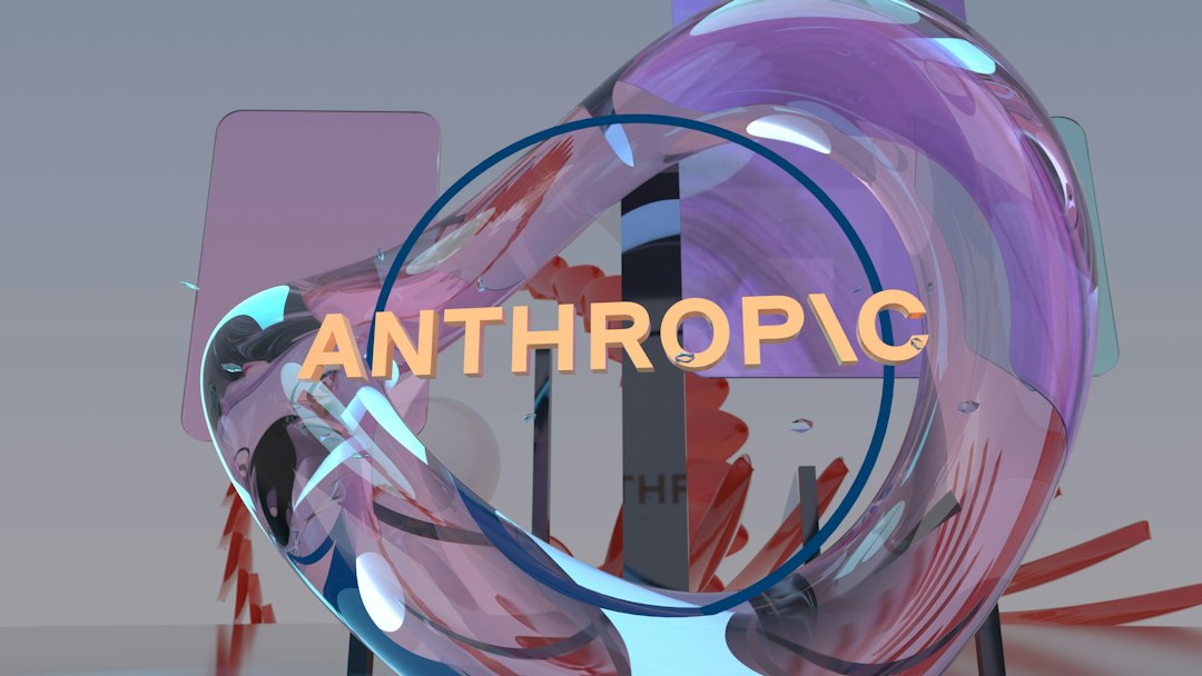 Orange anthropic text in blue circle over abstract background