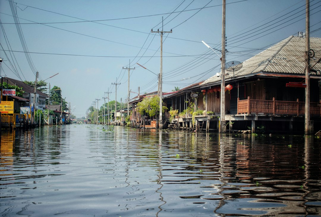a body of water with buildings along it
