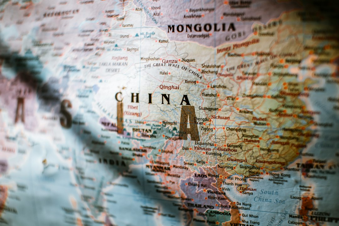 a close up of a map of china